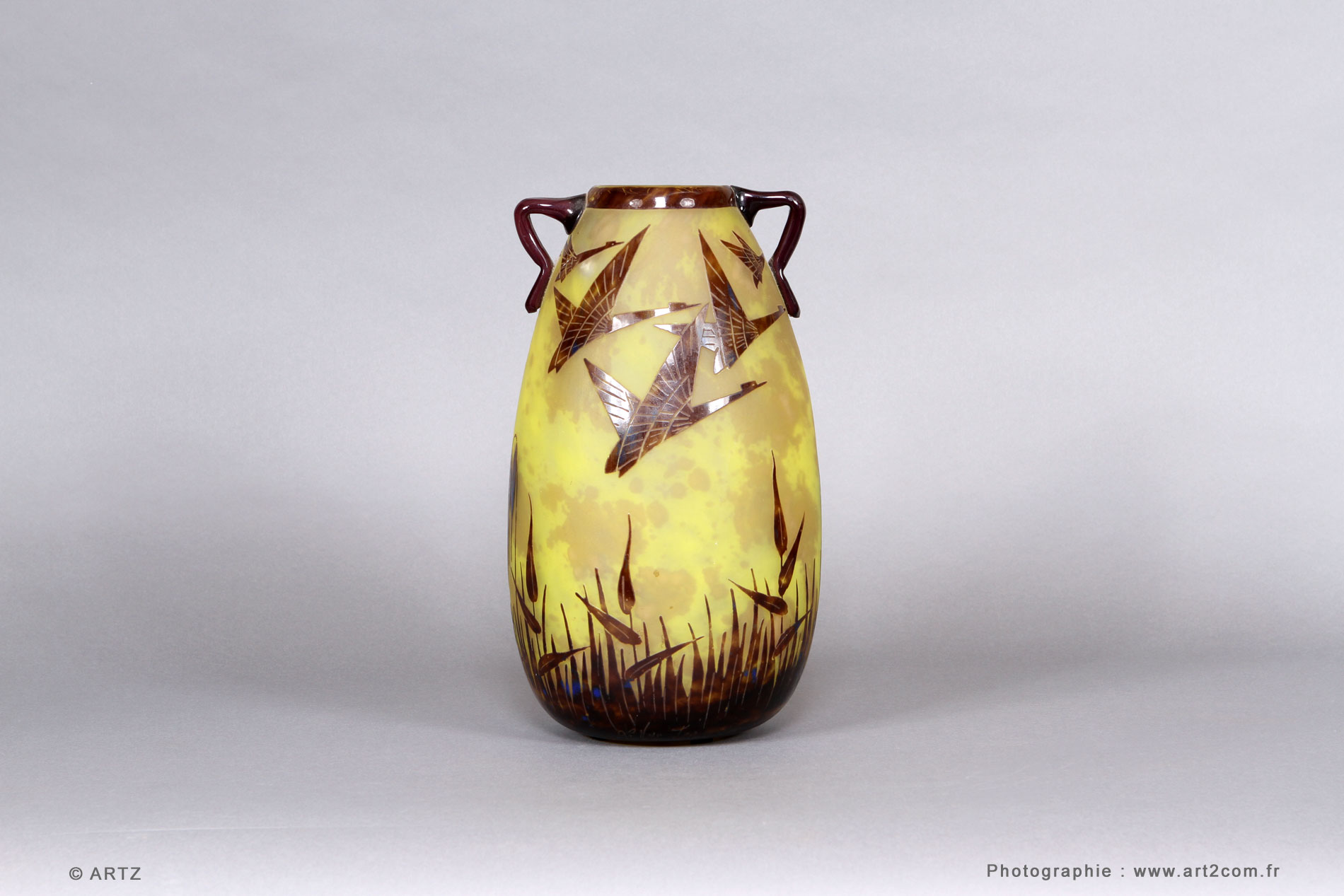 アール・デコ ル・ヴェール・フランセ シャルデール花瓶 - 1930年代 真作